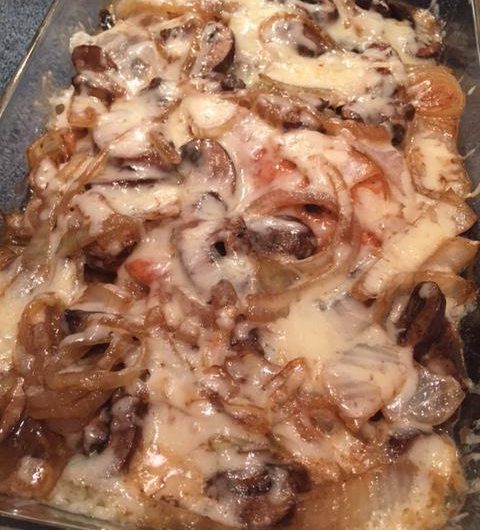 Chicken Gruyère with Sautéed Mushrooms and Onions